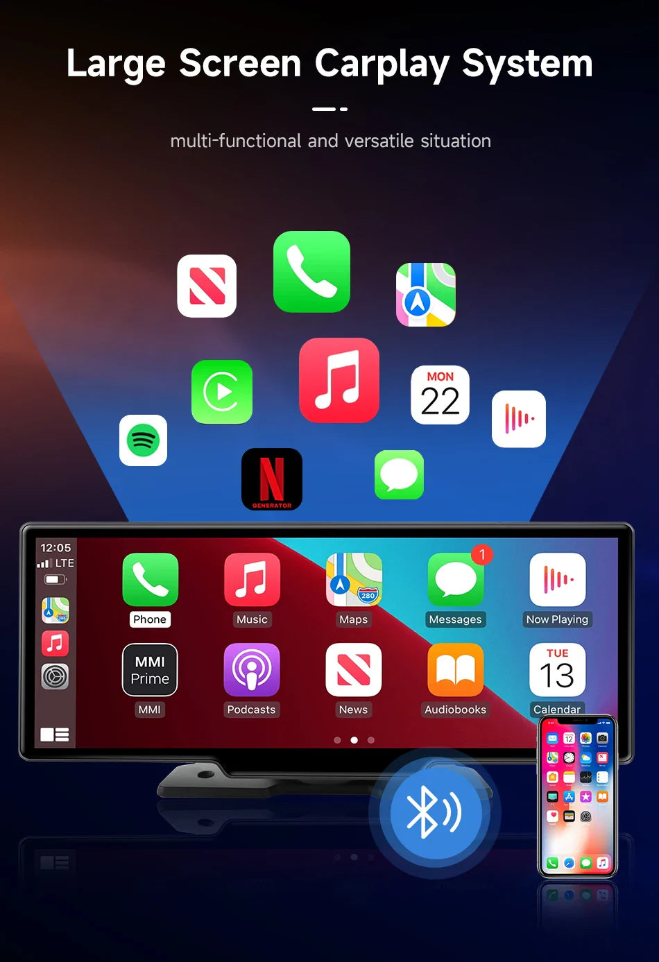 Carsync Premium™ 10.26-Inch Wireless Carplay System